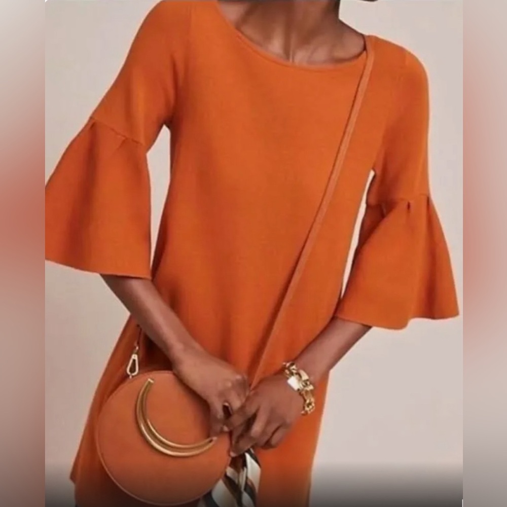 MOTH by Anthropologie Women’s Bell Sleeve Orange Sweater Dress